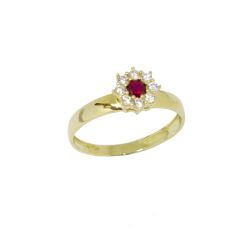 Anel Redondo Rubi Sint�tica em Ouro 18 Kilates � 25444